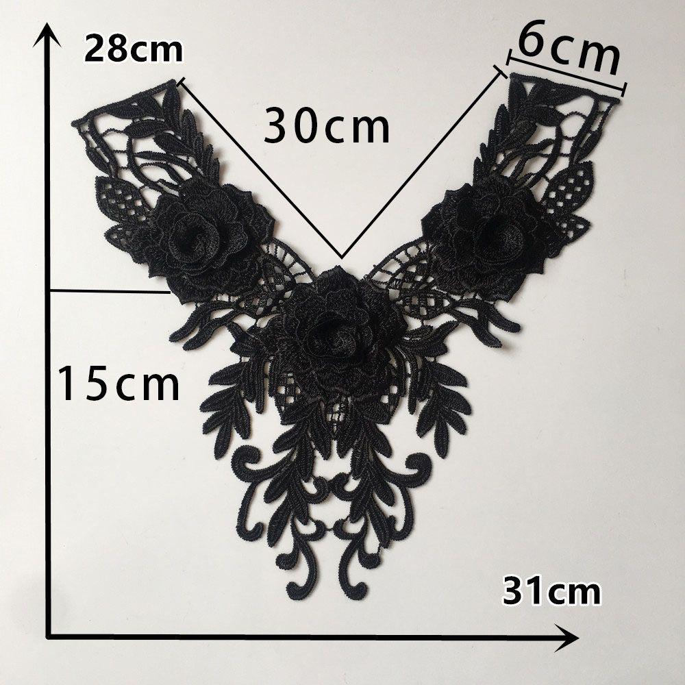 Black & White Polyester Embroidered Lace Collar for DIY Cheongsam Dress Crafting