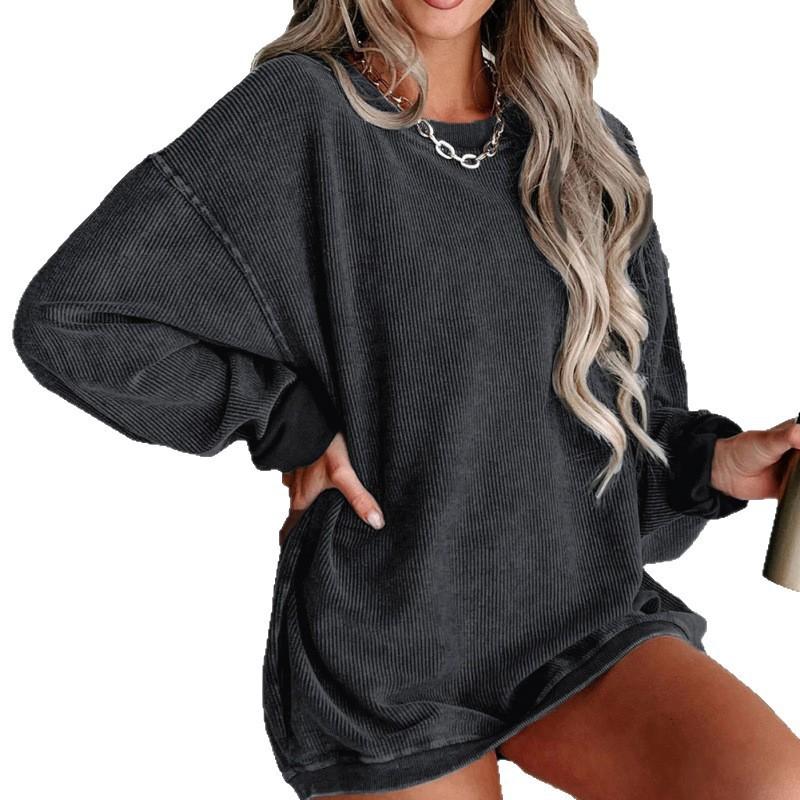 Womens Oversized Crewneck Long Sleeve Sweatshirt Loose Fit Casual Knit Top Fall Winter 2026