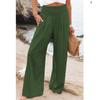 Fashion Casual Green Wide Leg Pants Women Elastic Solid Cotton Linen Long Pants Female Loose OL Style Womens Trousers