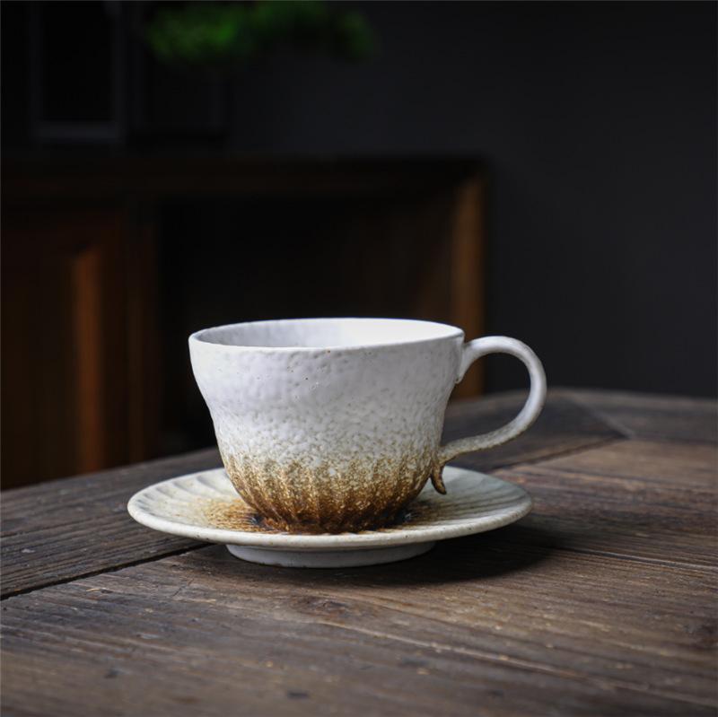 Japanese Retro Ceramic Cup Espresso Cup Saucer Set Afternoon Tea Coarse Pottery Small Capacity Coffee Cup