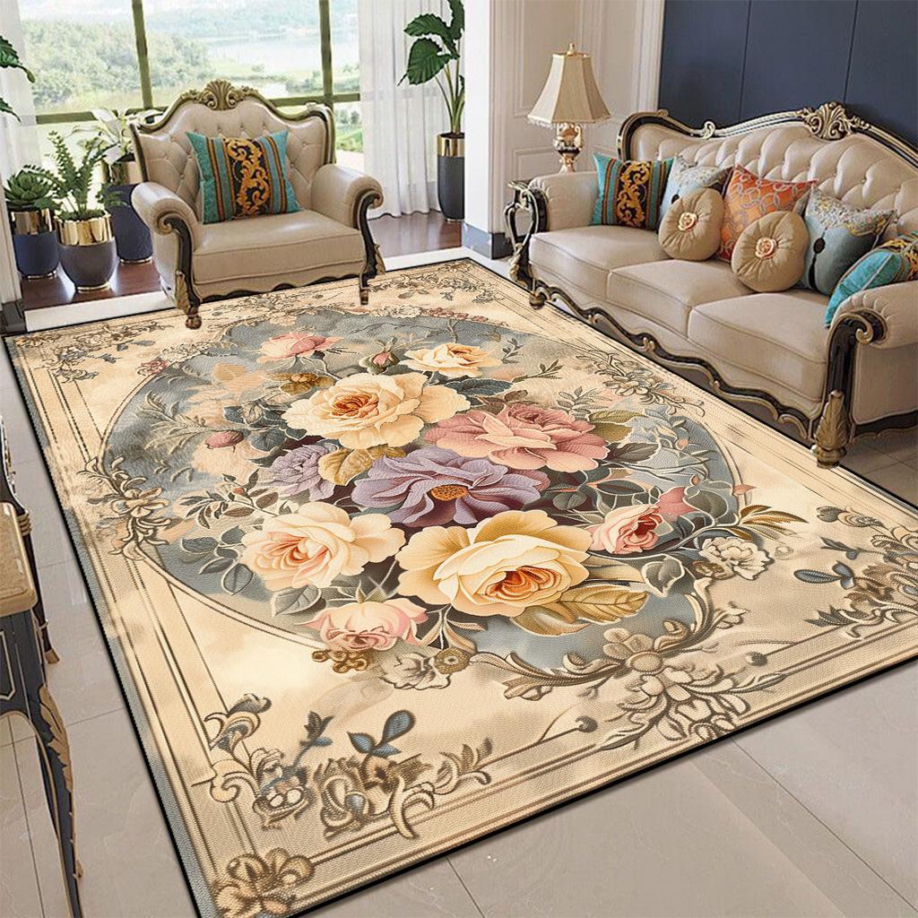 Европейские ковры для гостиной, пасторальный цветочный домашний ковер, большой для спальни, роскошный узор, напольный коврик, моющийся, нескользящий, придверный коврик для прихожей