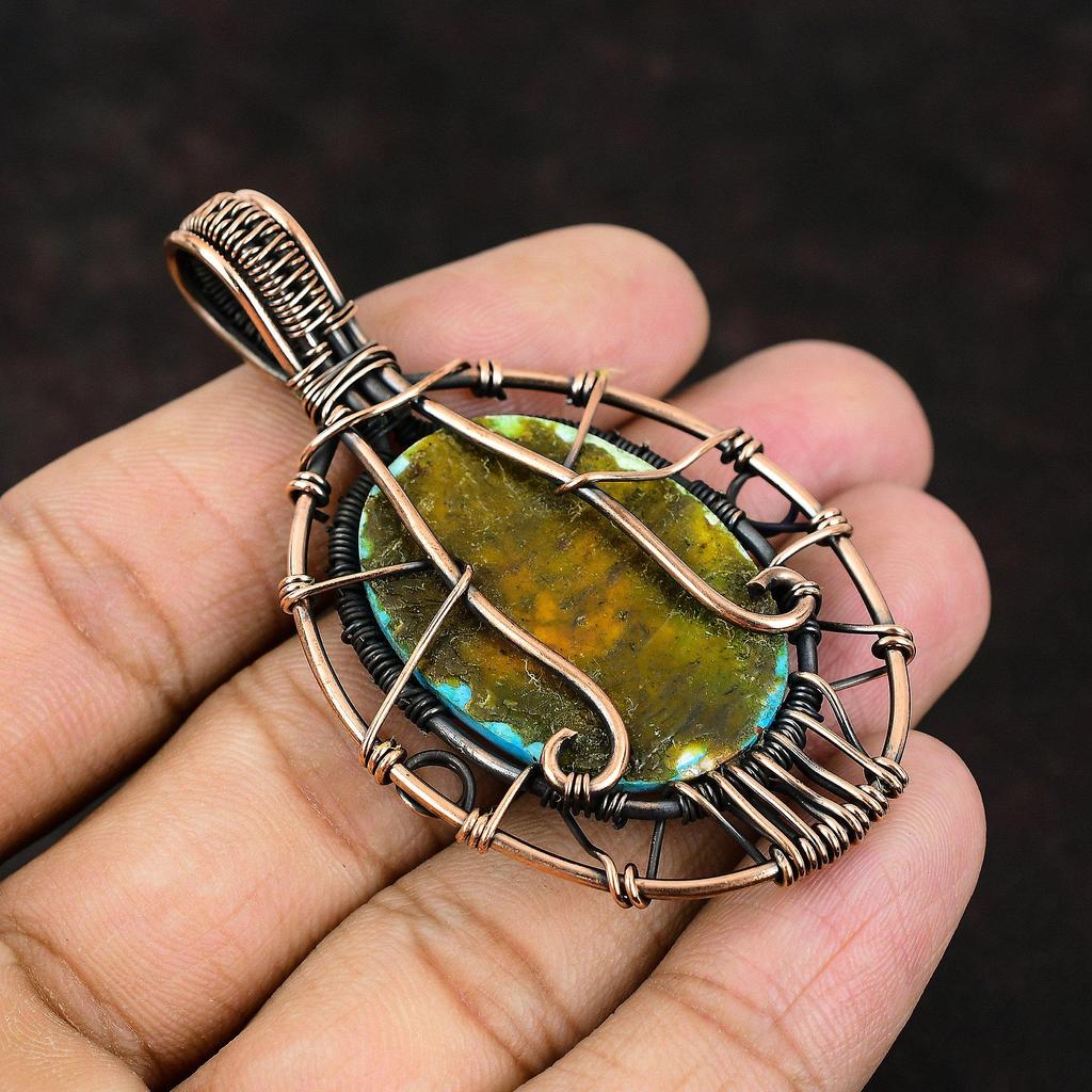 Tree Of Life Arizona Turquoise Pendant Copper Wire Wrapped Jewelry Gemstone Pendant Designer Pendant Gift For Him Arizona Turquoise Jewelry