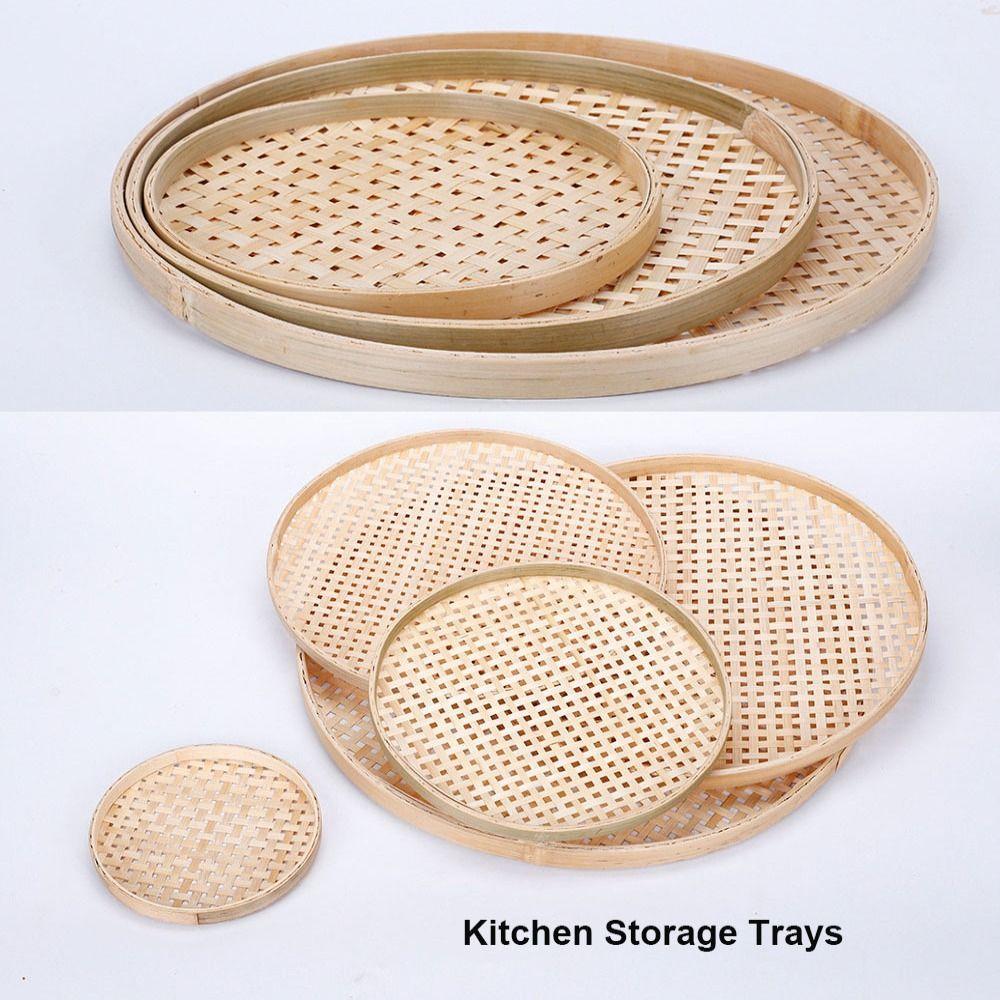 6 Sizes Weaving Bamboo Sieve Raft Handmade Storage Basket New Kitchen Storage Trays  Home Decor