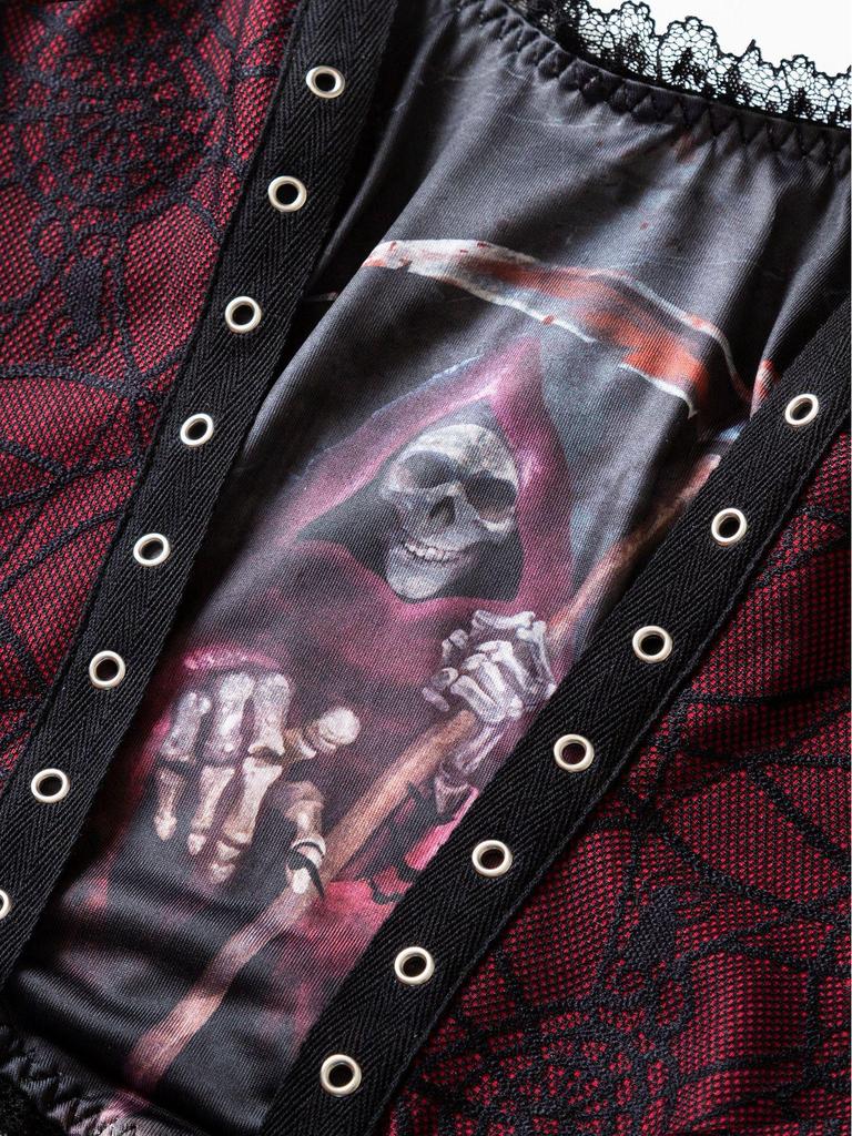 Темный готический принт Бога Смерти, кружевной лоскутный камзол - Быстрая доставка, горячий кроп-топ для девушки