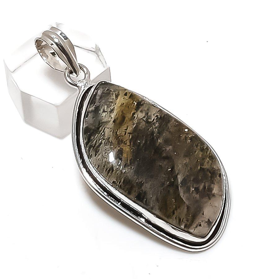 Lodolite Quartz Gemstone Handmade 925 Sterling Silver Jewelry Pendant 2.21" r5J00
