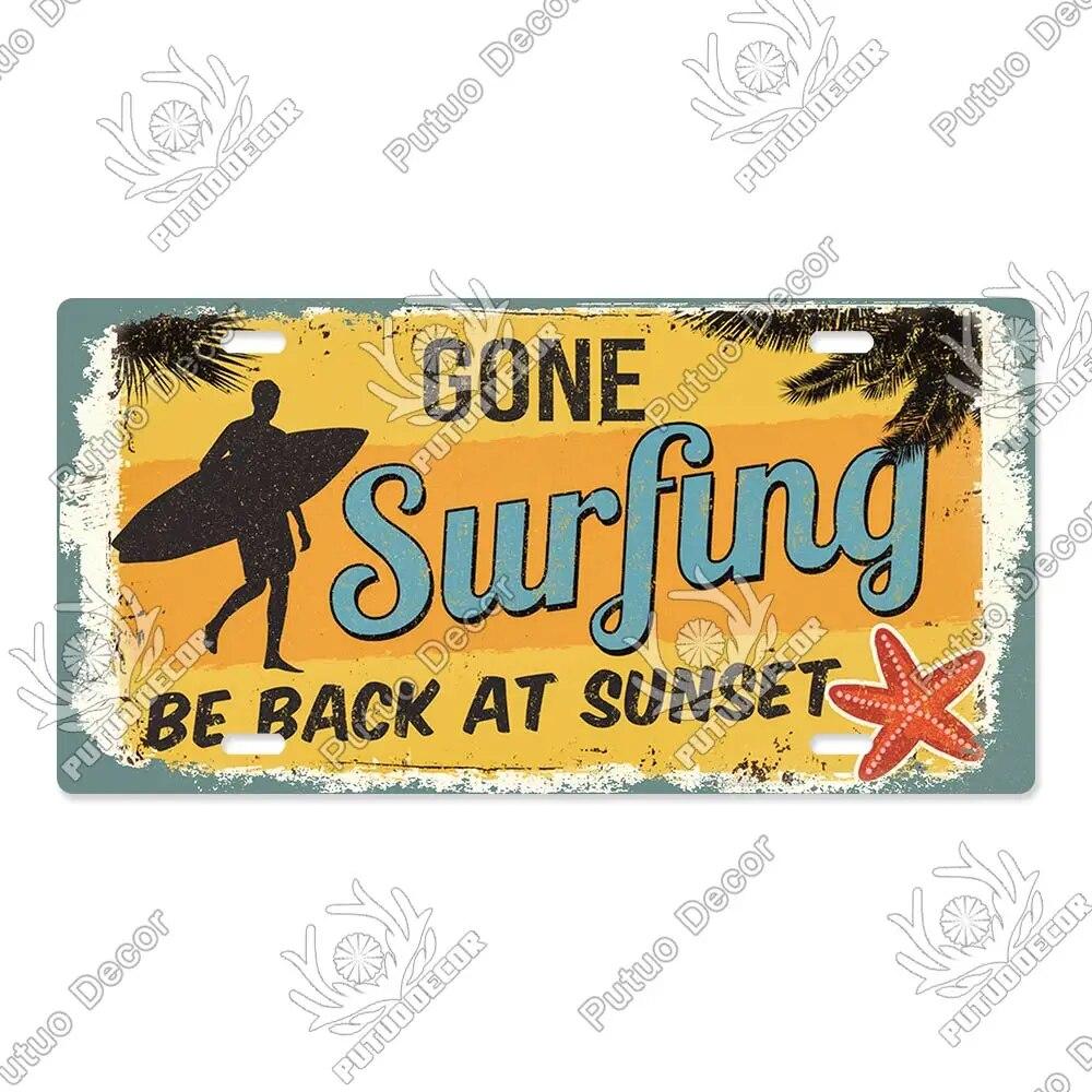 Putuo Decor Beach Retro Tin Sign Licenses Plate Plaque Metal Vintage Poster for Pub Bar Surf Club Man Cave Wall Art Decoration