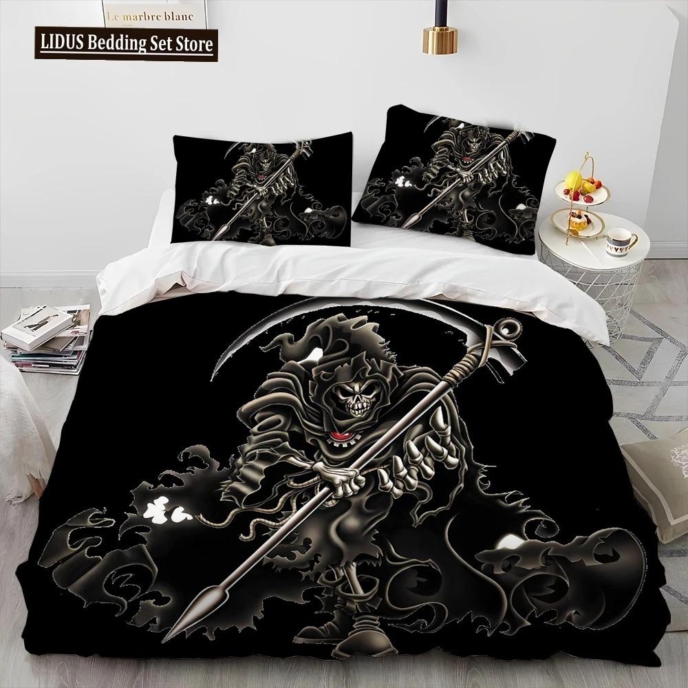 3D Gothic Horror Skull Cartoon Comforter Bedding Set,Duvet Cover Bed Set Quilt Cover Pillowcase,King Queen Size Bedding Set Gift