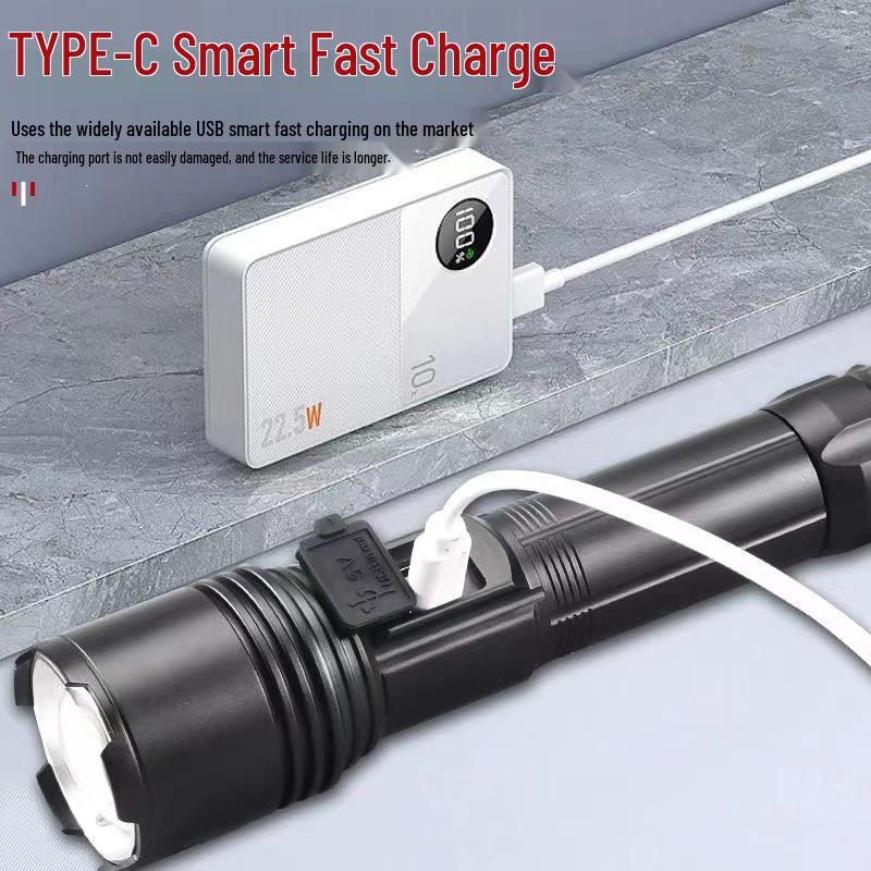 Rechargeable White LED Laser Flashlight - Super Bright, Long-Throw, Type-C Electric for Home Use