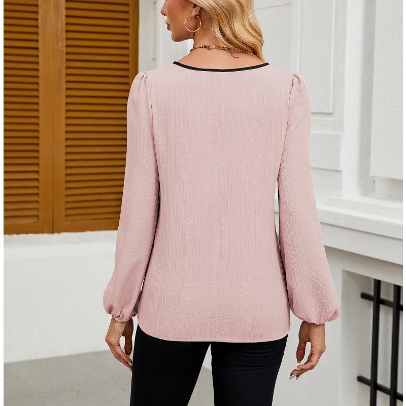 Весенняя женская новая рубашка-топ с V-образным вырезом и длинными рукавами в тон