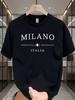 Мужская футболка из 100% хлопка темно-синего цвета с графическим принтом Milano Italy - Дизайн с итальянским флагом, повседневная футболка с круглым вырезом и короткими рукавами