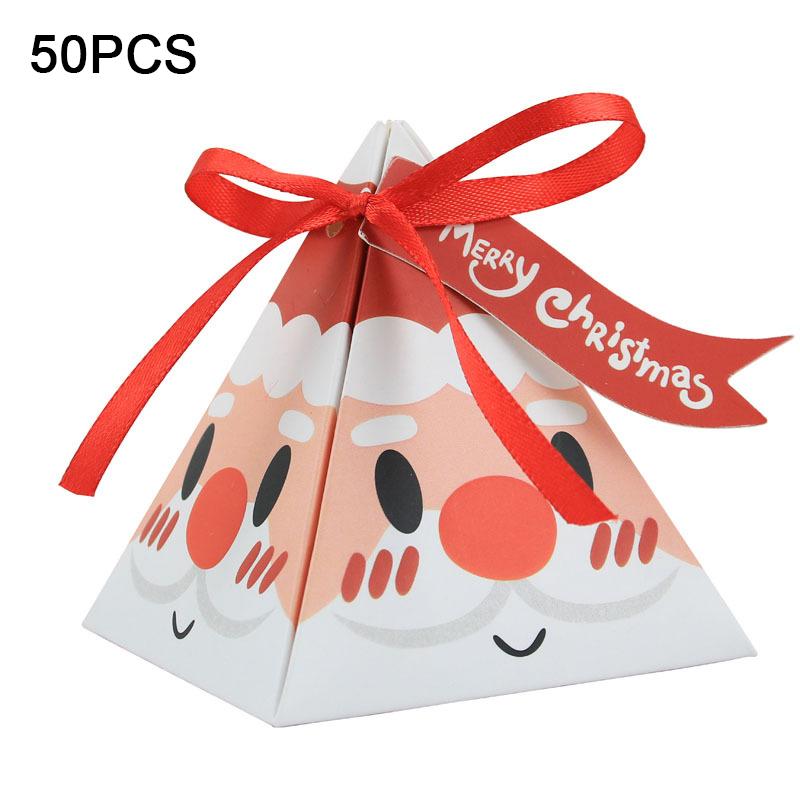50 шт. Треугольная подарочная коробка, бумажная коробка для конфет, подарочная коробка с треугольной коробкой для конфет, Санта-Клаус, рождественская подарочная коробка, праздничная атмосфера, милая