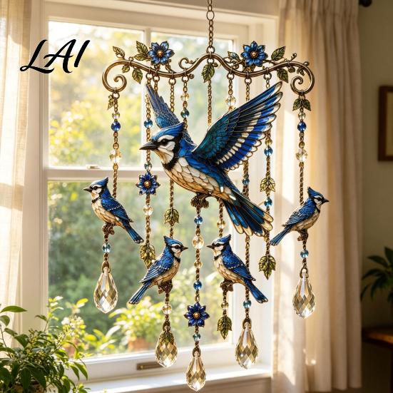 Metal Bird Garden Art Hummingbird Wind Chime Chimes for Outside Stained Glass & Crystal Sun Catcher Hanging Ornament Windchime Colorful Yard
