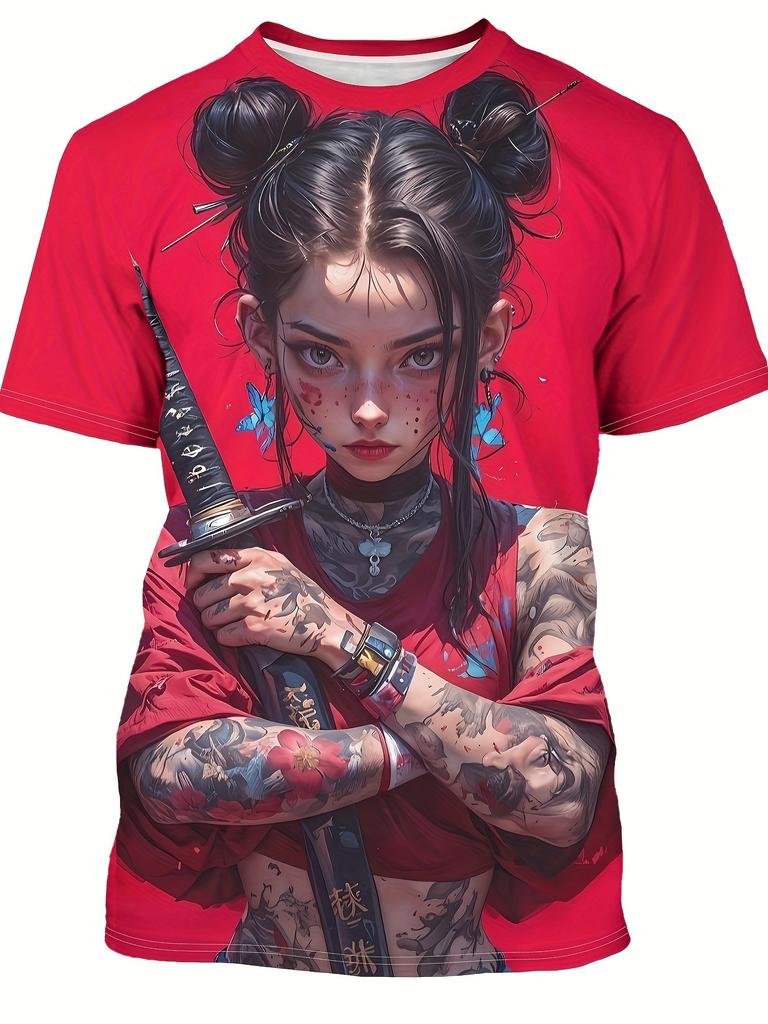 Мужская футболка с 3D-принтом "Курящая монашка" Черная Повседневная Летняя С круглым вырезом С коротким рукавом Модная Полиэстер Уличная одежда Футболка Ретро Одежда