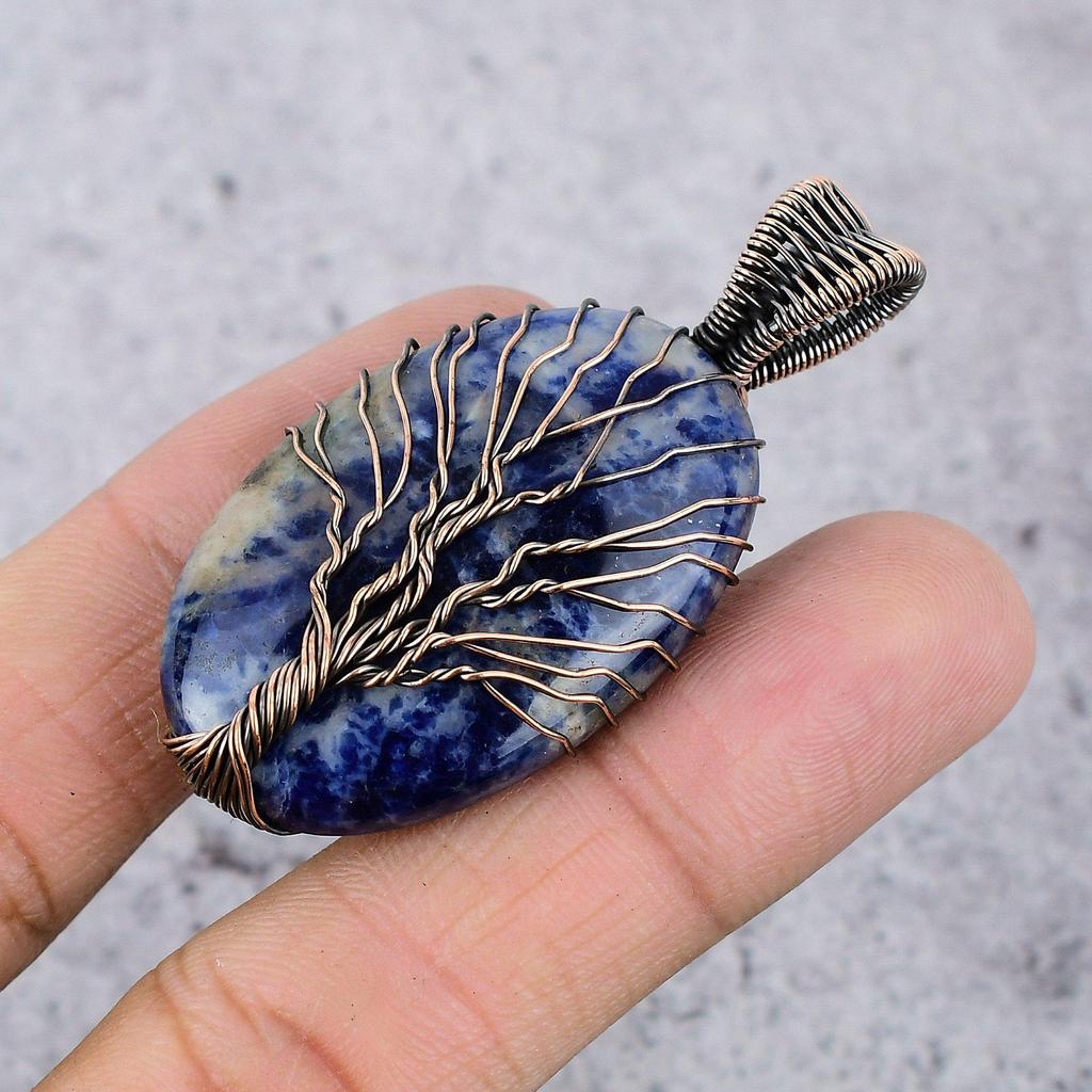Tree Of Life Sodalite Pendant, Gemstone 999 Copper Wire Wrapped Jewelry Pendant, Handmade Jewelry Birthstone Pendant, Gift For Him