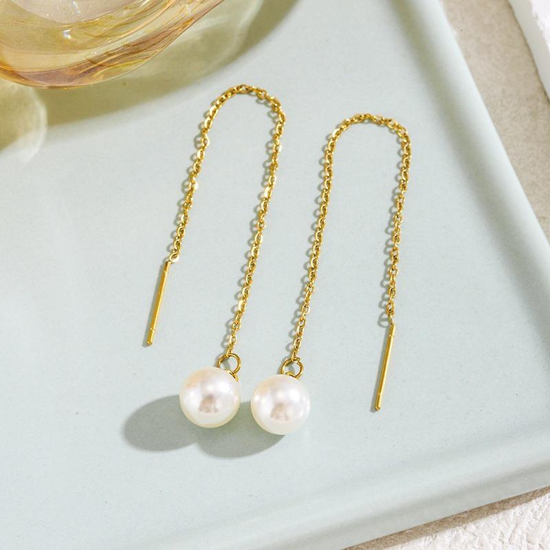 Elegant 14k Gold Tassel Pearl Ear Cuffs - Geometric Dangle Earrings for Women