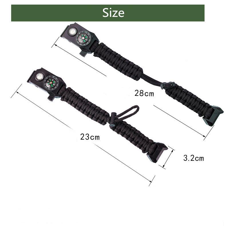 Men Outdoor LED Light Survival Compass Umbrella Rope SOS Bracelet Emergency Rescue Wristband Compass Sport Whistle Bracelets