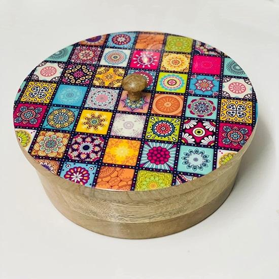 Деревянная сервировочная коробка для чапати диаметром 22,5 см. Деревянная кастрюля для чапати для званого ужина.