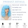 MISS WIG Women Natural Wavy Wig with Bangs Synthetic Fiber Shoulder Length Light Blue Cosplay Daily Wear Blue Wavy Wig