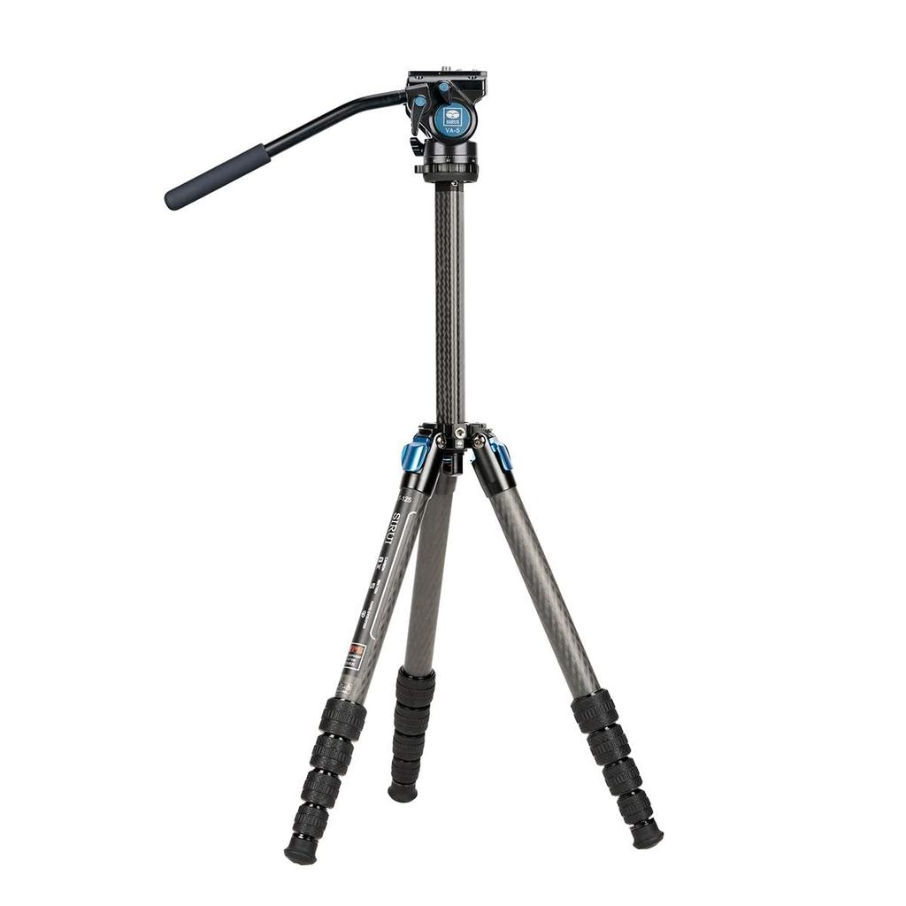 SIRUI Carbon Fiber Tripod with Fluid Video Triangular Center Waterproof Travel Travel Tripod for 4 Load Lbs ST-125+VA-5 Head, Column, Tripod, Camera,