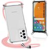 Protective Case - BOOLING - for Samsung Galaxy A23 5G - Transparent Silicone - Shockproof - Pink Lanyard Included
