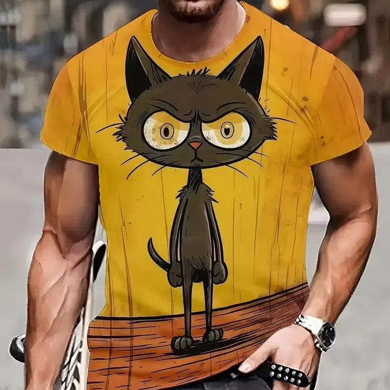Summer Men's T Shirt Short Sleeve Animal Print Casual O-Neck Oversized Pullover Fashion Streetwear Male Clothing Cat T-Shirts