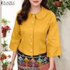 Women Doll Collar Loose Casual 3/4 Sleeve Blouse