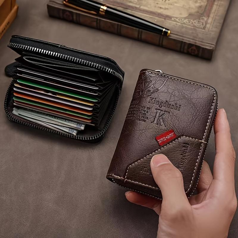 Винтажный тонкий держатель для карт с RFID-защитой - Кошелек на молнии из ПУ-кожи с 11 отделениями, Классический ретро-кошелек унисекс для повседневного использования, Подарок