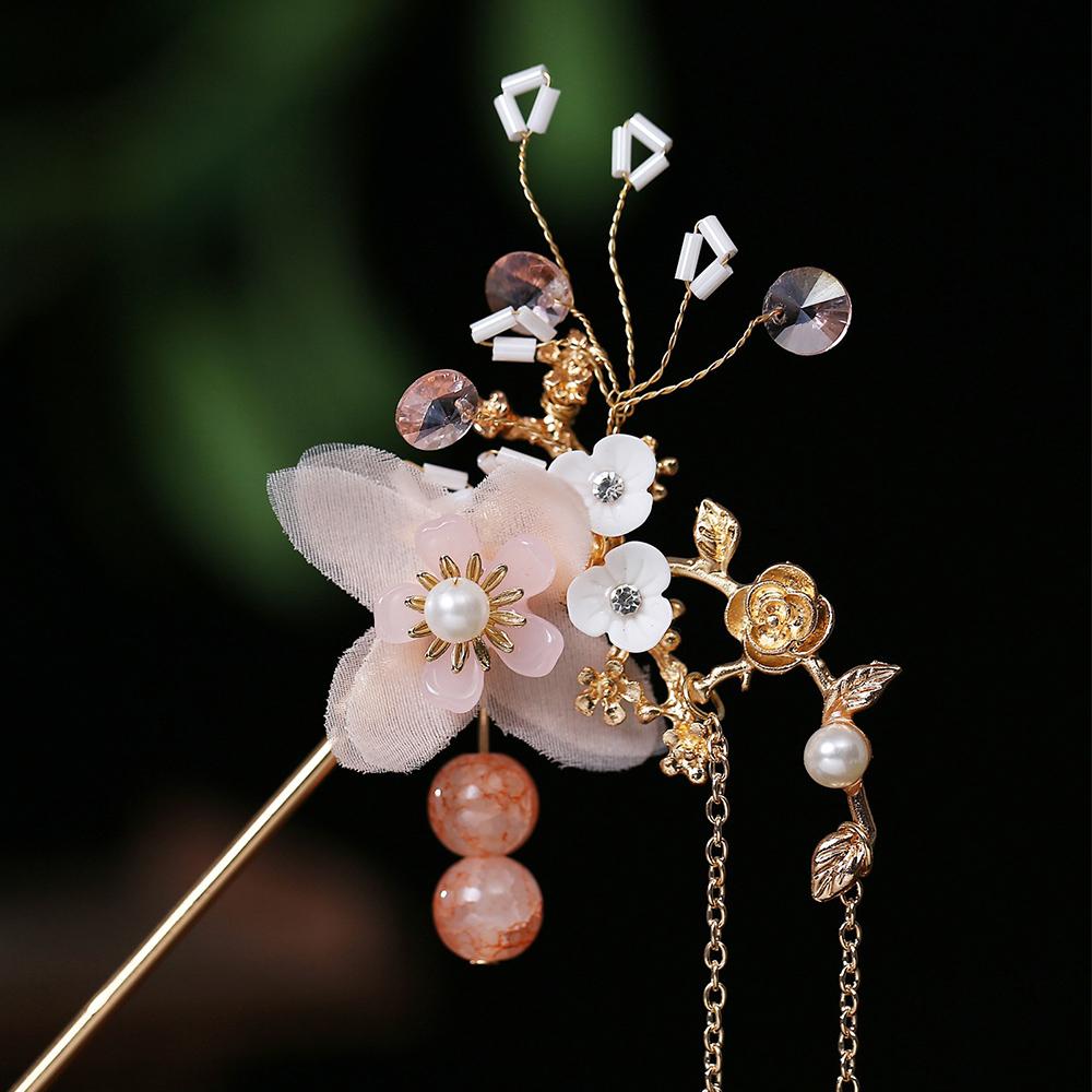 Clips Handmade Chinese Fashion Tassel Crystal Earrings Hair Comb Headwear Sets Hanfu Hair Stick