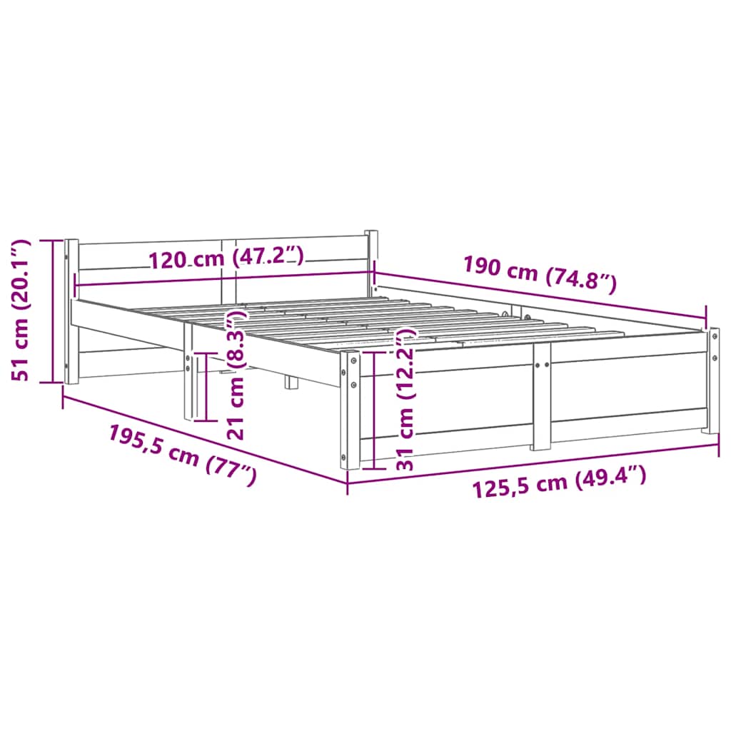 Solid Wood Bed White 120 x 190 cm
