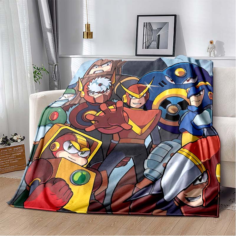 Mega Man Anime Print Flannel Throw Blanket Soft Warm Bed Cover for Kids Bedroom Sofa Home Decor Gift