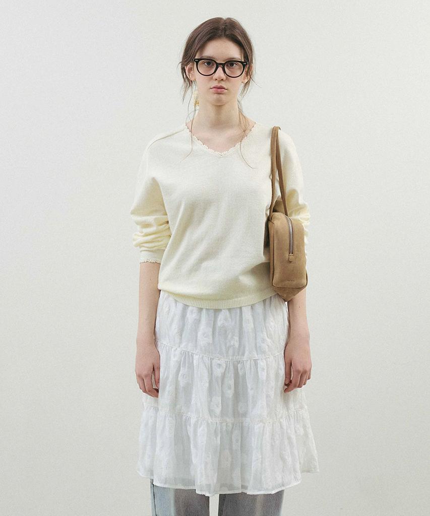HANE Bloom Lace V-Neck Knit_Vanilla