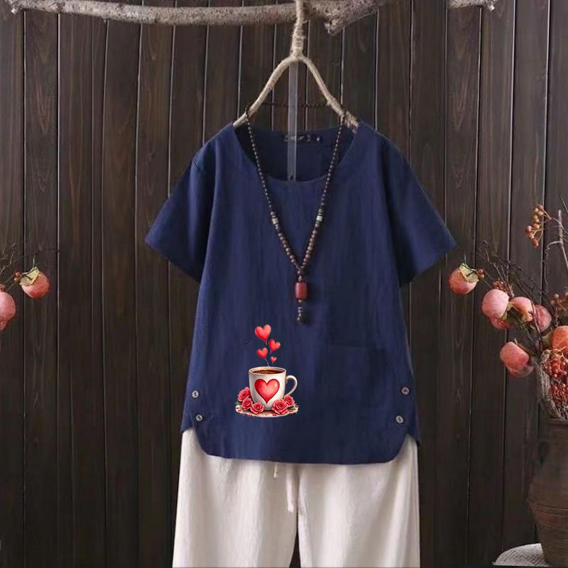 Женская повседневная футболка из хлопка и льна с 6 принтами, круглыми вырезами и короткими рукавами, s-4xl