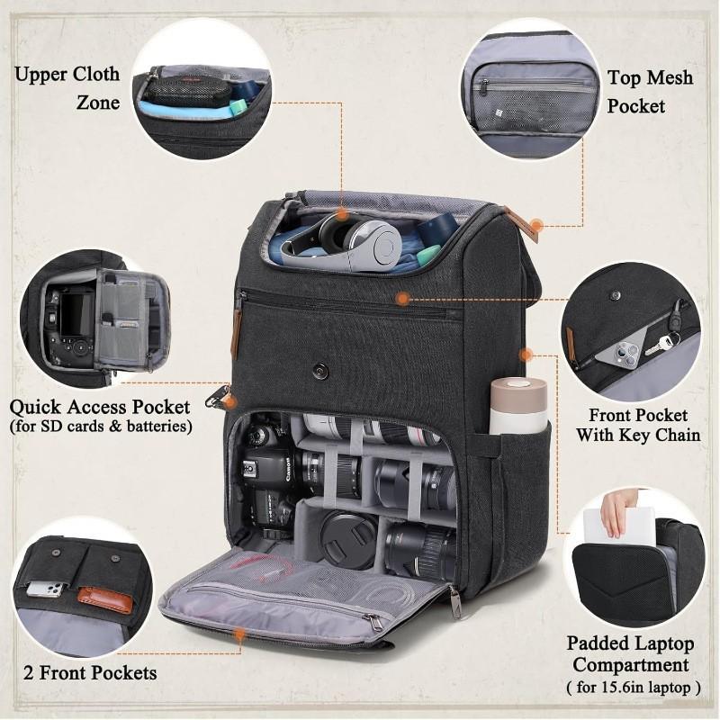 Multi-Function DSLR Camera Backpack With Drone Compartment Tripod Holder Rain Cover Travel Photography