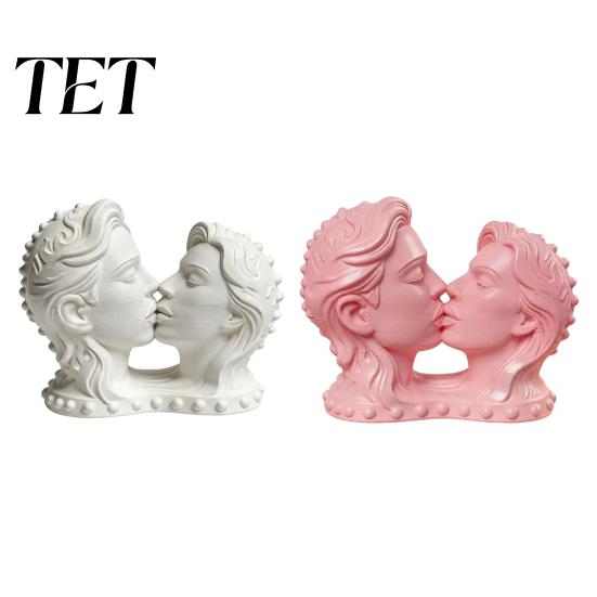 Artistic Desktop Collection 3D Printed Couple Kissing Head Sculpture, White Modern Art Statue Unique Bedroom Living Room Decoration for Bedroom,
