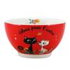 [R7097] - Red 'Cats' Porcelain Bowl (felines for Each Other) - 13x7cm (48 Cl)