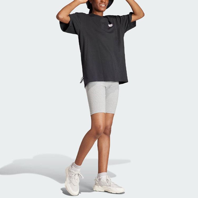 Adidas Детская футболка с рисунком кролика-трилистника и мультяшным принтом, женские топы, черный IV9298