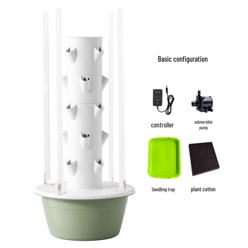 Indoor Hydroponic Vertical Garden Tower for Soilless Vegetable Cultivation.