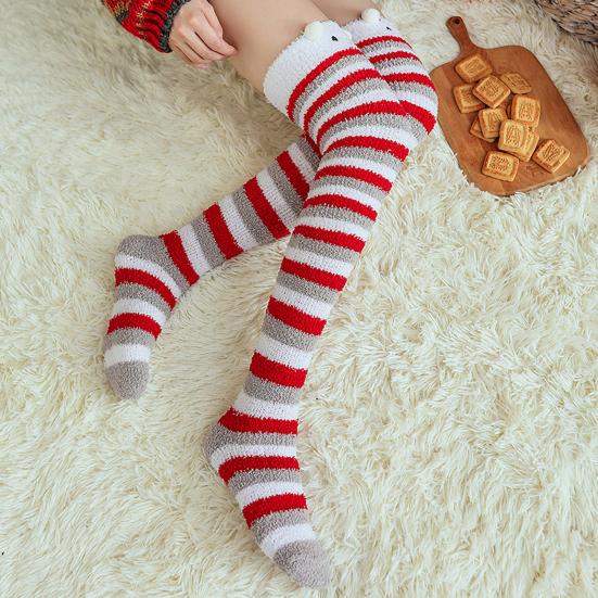 Christmas Thigh High Fuzzy Socks for Women Cute Cartoon Over The Knee Socks Winter Long Leg Warm Fluffy Stockings