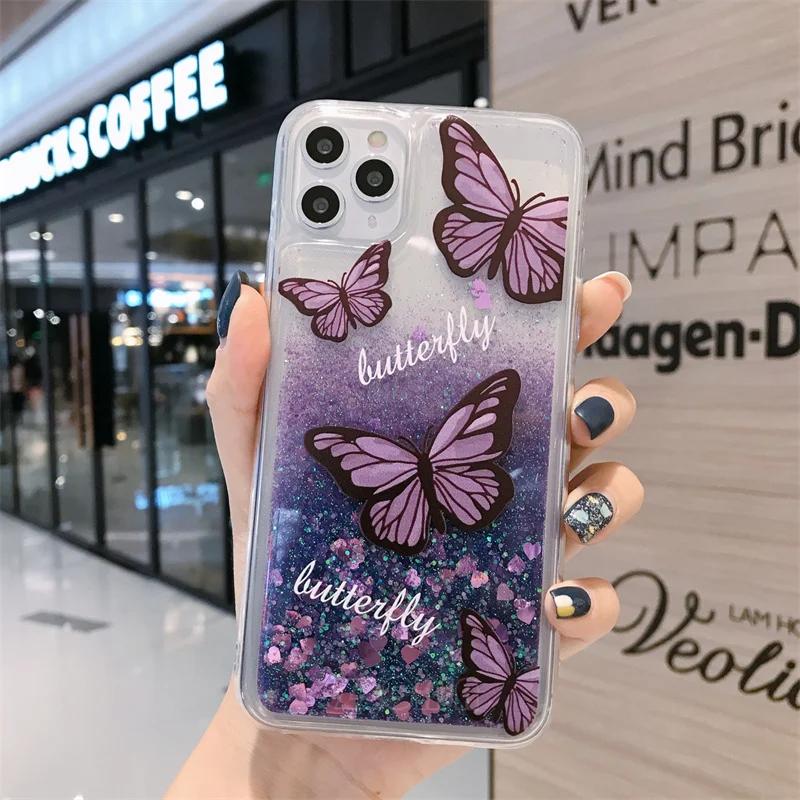 Pink Cherry Butterfly For Huawei Honor 200 Pro 100 90 80SE 70 60SE 50SE 30 Lite 30i 30s 20 Case Glitter Liquid Quicksand Cover