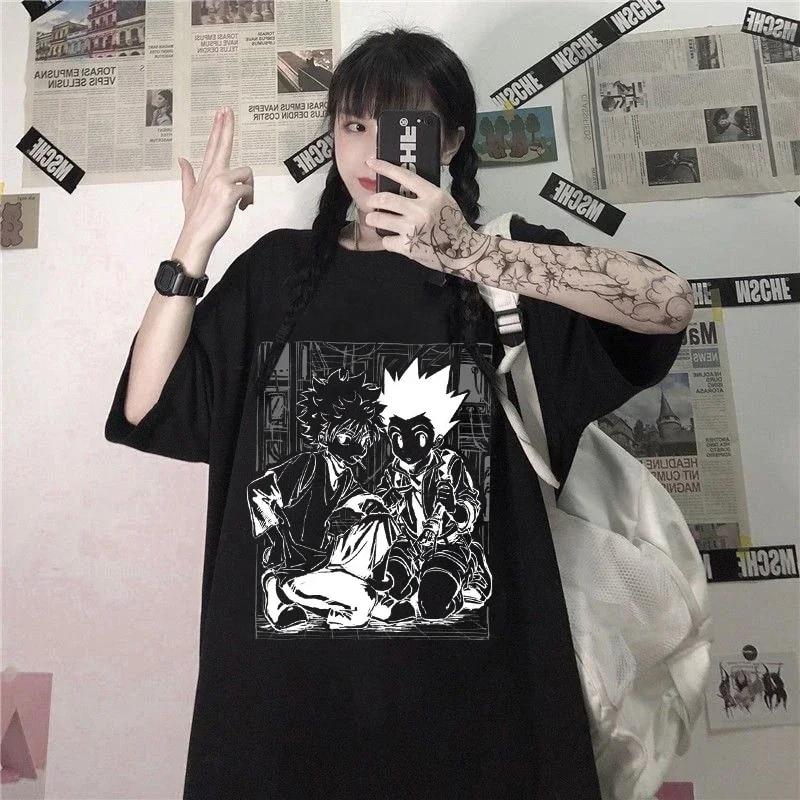 Японский аниме Hunter X Hunter Killua Zoldyck And Gon Print Футболка унисекс унисекс большие футболки высокого качества Горячая футболка унисексga футболка унисекс Harajuku футболка