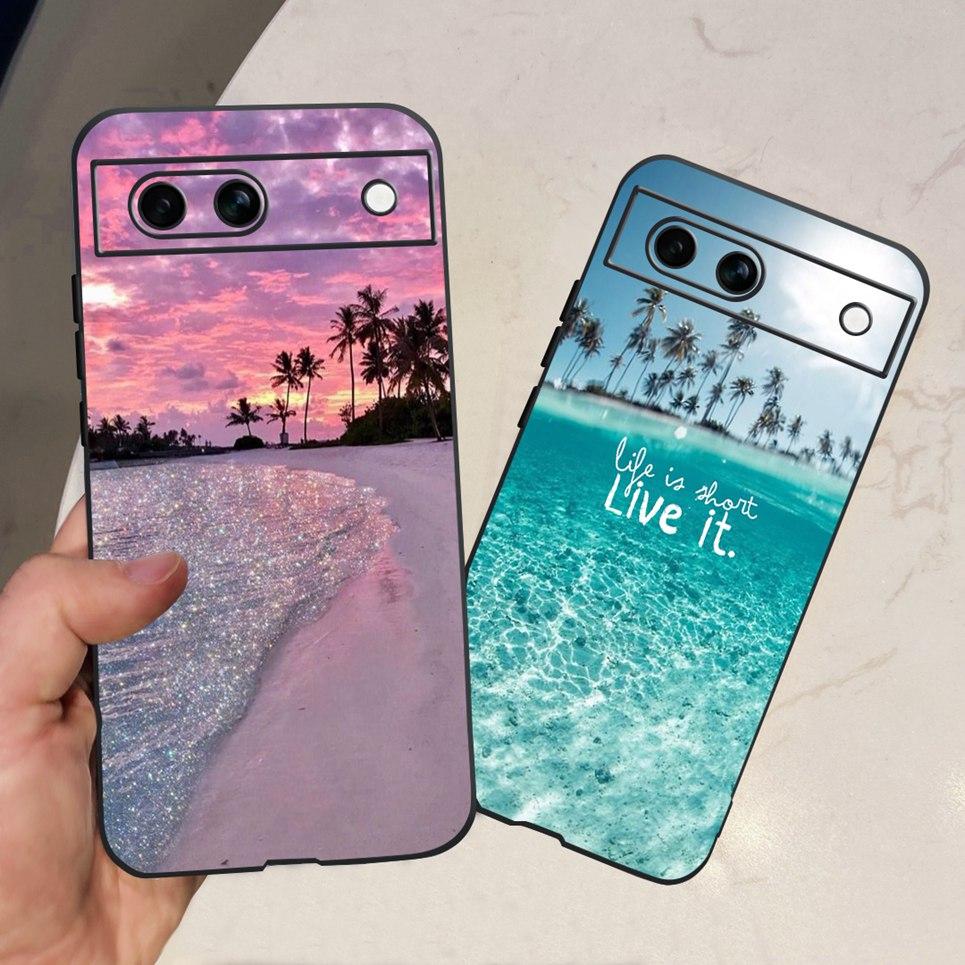 Black Matte Silicone Back Cover For Google Pixel 8A Painting Case Cartoon Lovely Cat Butterfly Flower Bumper Google 8A Soft Etui