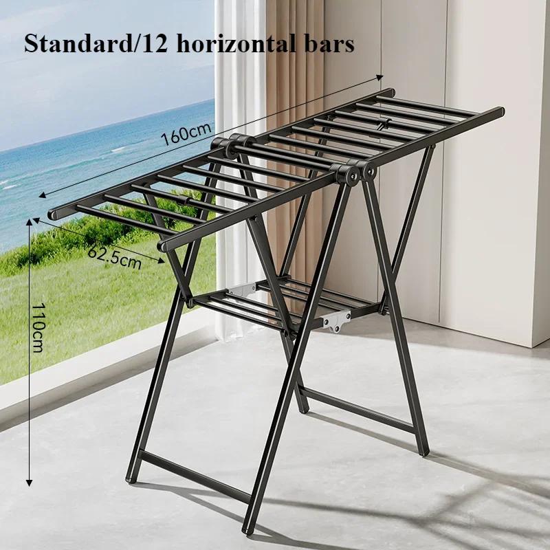 Folding Clothes Rack Indoor and Outdoor Balcony Bedding Drying Artifact Carbon Steel Bedroom Drying Rack Household Drying Pole