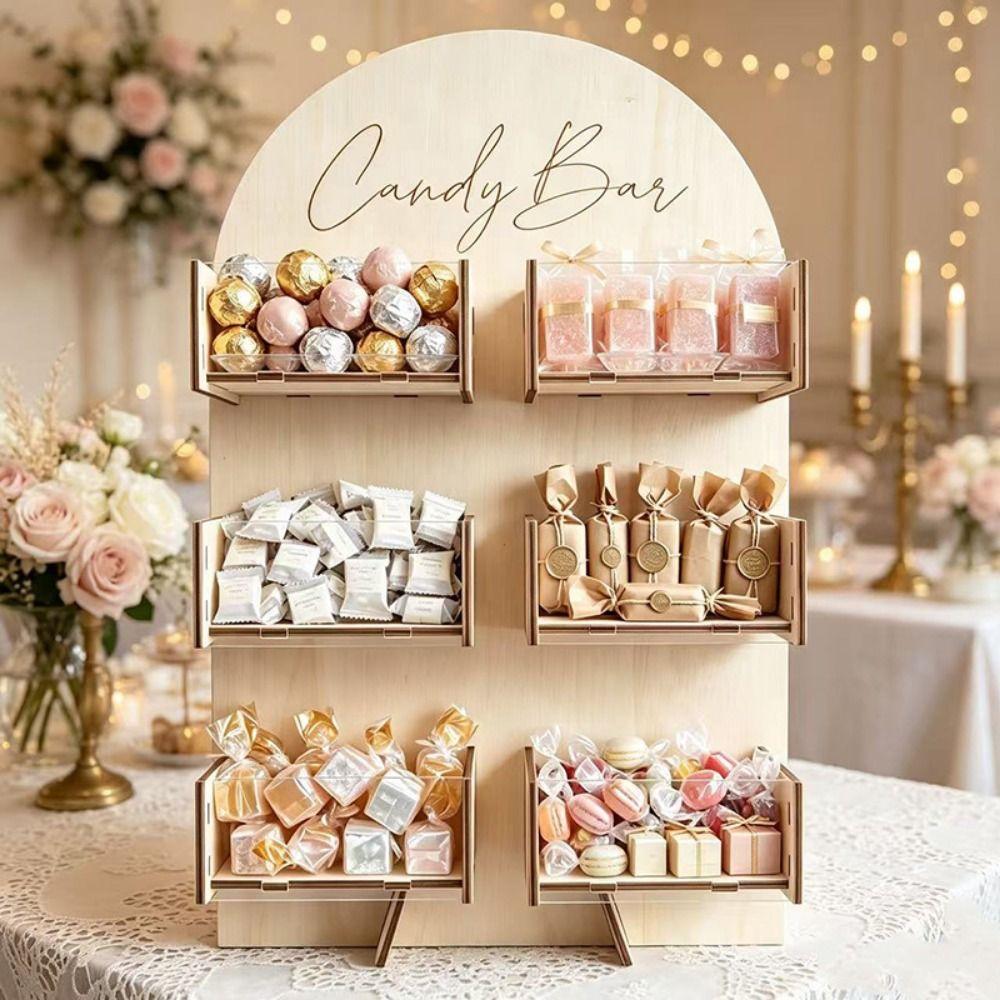 4/6Grids Dessert Snack Display Box Wood Candy Bar Stand Holder Christmas Halloween