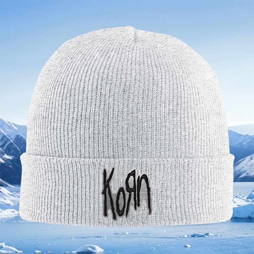 Korn metal band logo black outline Men Women Unisex Knitted Hat Beanie Pullover Cap Winter Thermal Warm Christmas Outdoor Cyclin