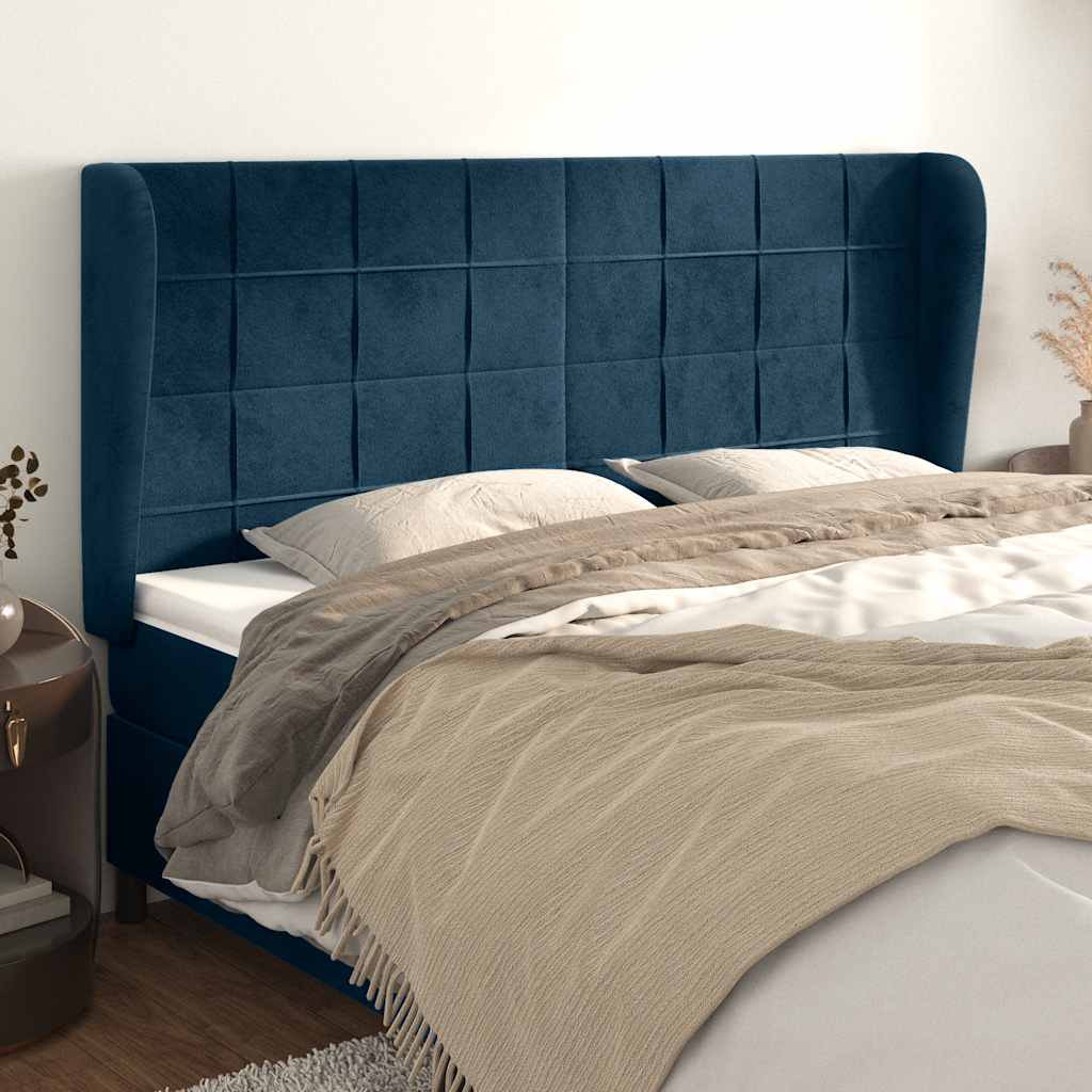 Headboard with Wings Dark Blue 163 x 23 x 118 128 cm Velvet