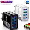 Светящееся 4-портовое USB-зарядное устройство для телефона с выходом 3 А, светодиодной подсветкой и совместимостью с EU/US/UK, дорожное зарядное устройство