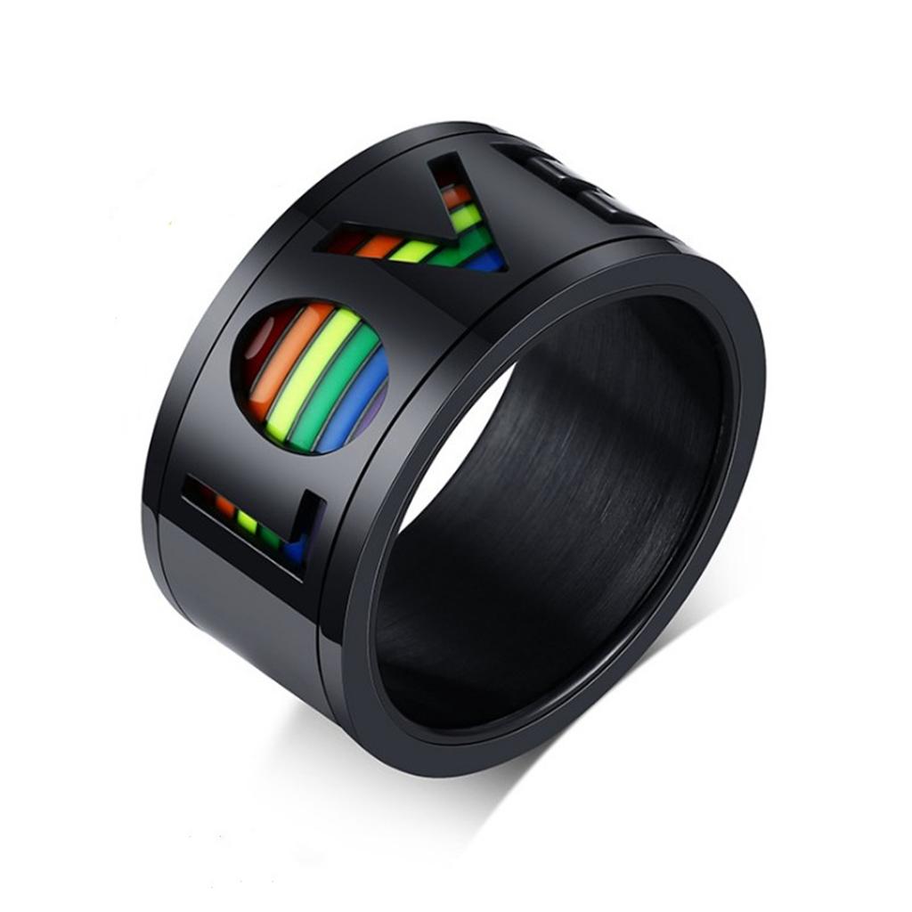 Men Rainbow Colorful Ring Gay Women Hollow Love Lesbian Stainless Steel Band Rings Jewelry Gifts