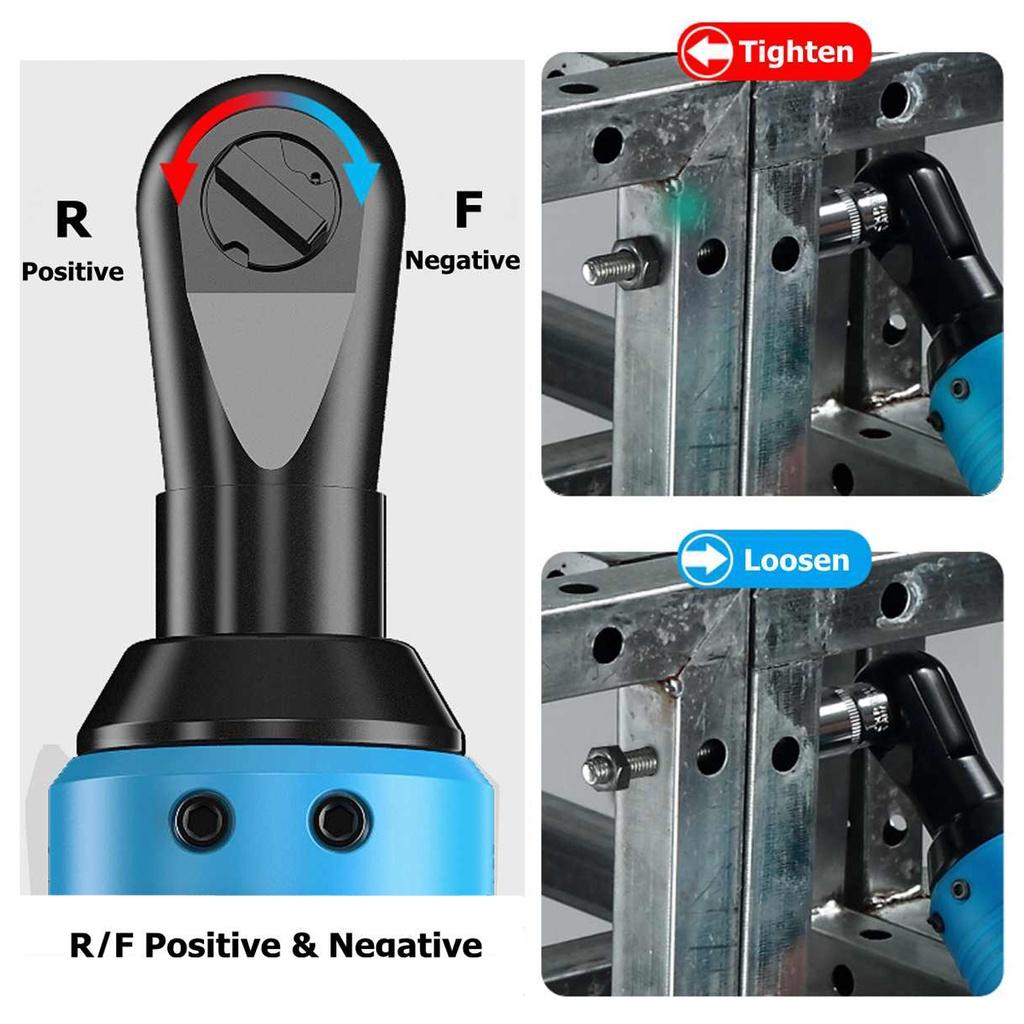 3/8"  Cordless Electric Wrench Ratchet 42V Rechargeable Scaffolding 100Nm Right Angle Wrench Tool + 2 Battery Charger