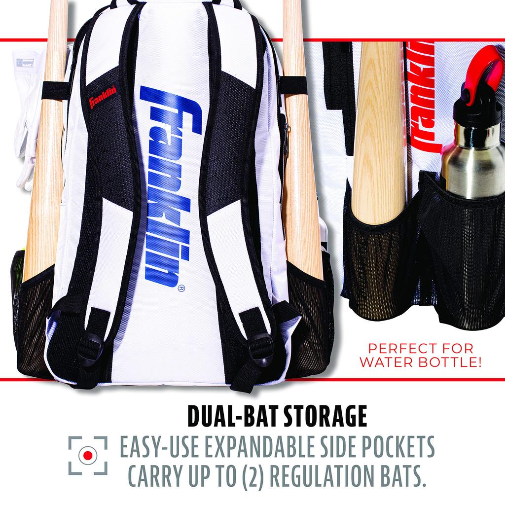 Franklin Sports Fastpitch Softball Bat Bag USA Traveler Elite Bat Backpack Equipment Bat Pack Fits Cleats Bats White - - Girls' & Women's - Helmet, +