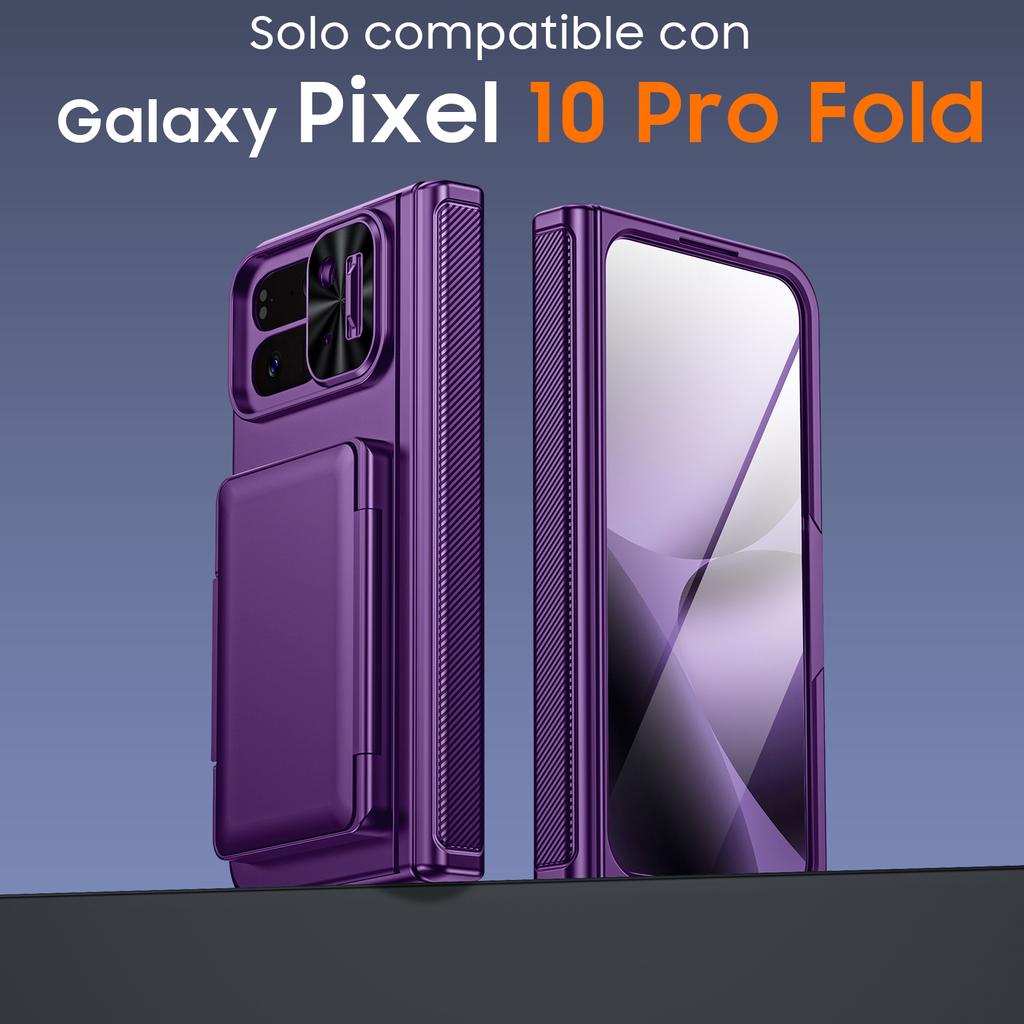 Чехол для телефона Google Pixel 10 Pro Fold с держателем для карт [Блокировка RFID], Защита камеры, Защита шарнира, Скрытая подставка, Защитное стекло экрана - Фиолетовый